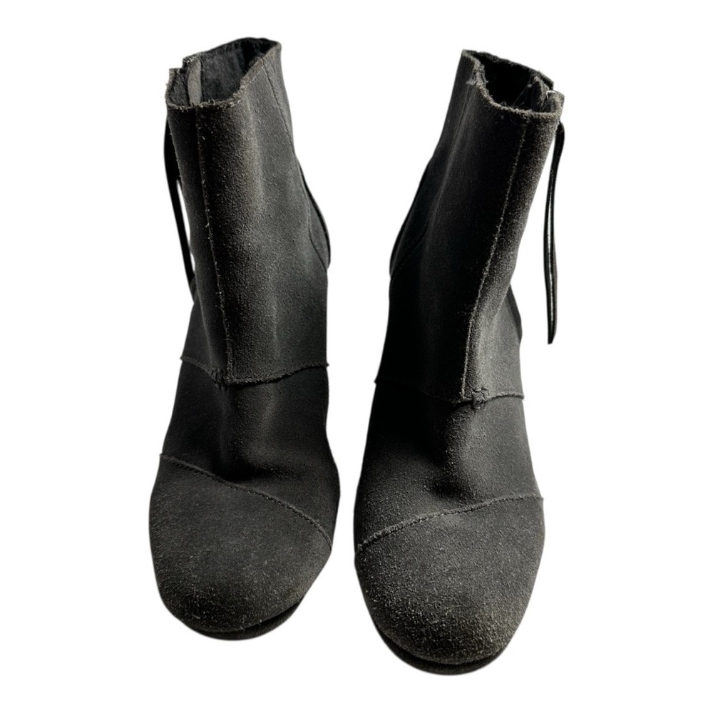 TOMS Desert Wedge Ankle‎ Boots Gray Suede Boho Western Women's Size 7.5 Side Zip
